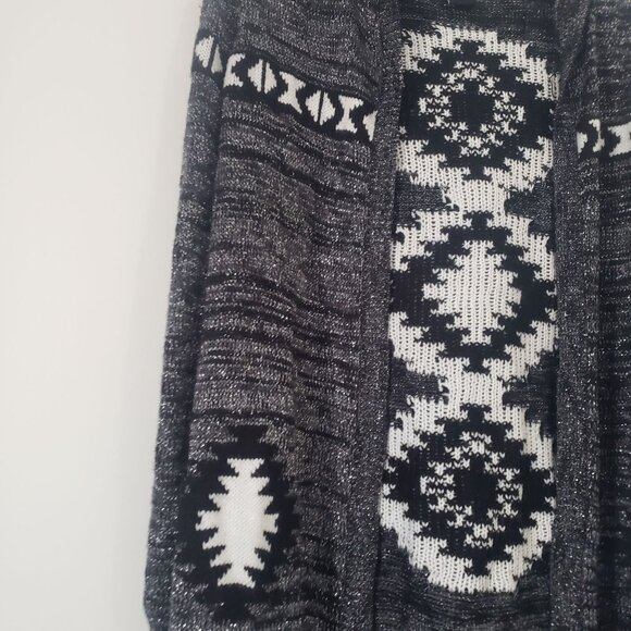 Vintage Y2K Wetseal Womens Gray Hooded Cardigan Size XL Aztec Print Metallic - Picture 3 of 8